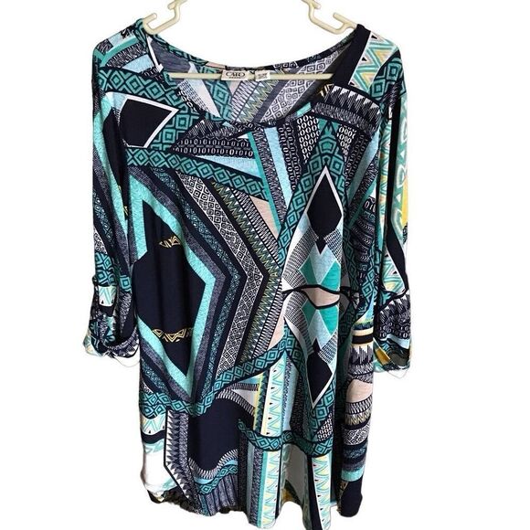 Cato size 14/16 Black green 3/4 sleeve tunic top - Picture 1 of 4